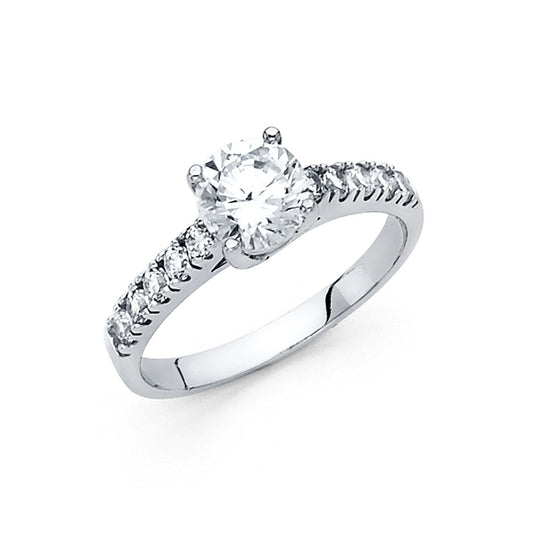 14K White Gold Women's Round Cut Cubic Zirconia Engagement Ring