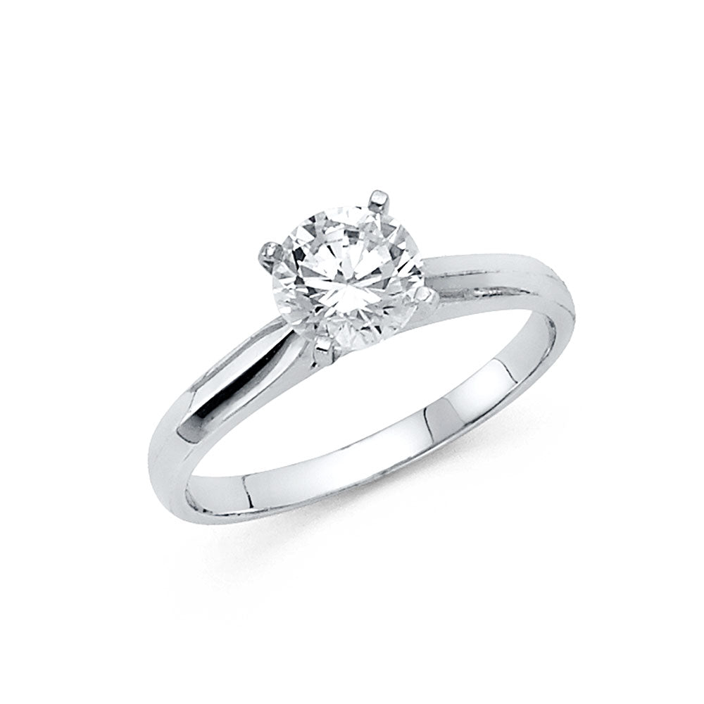 14K White Gold Women’s Round Cut Solitaire CZ Engagement Ring