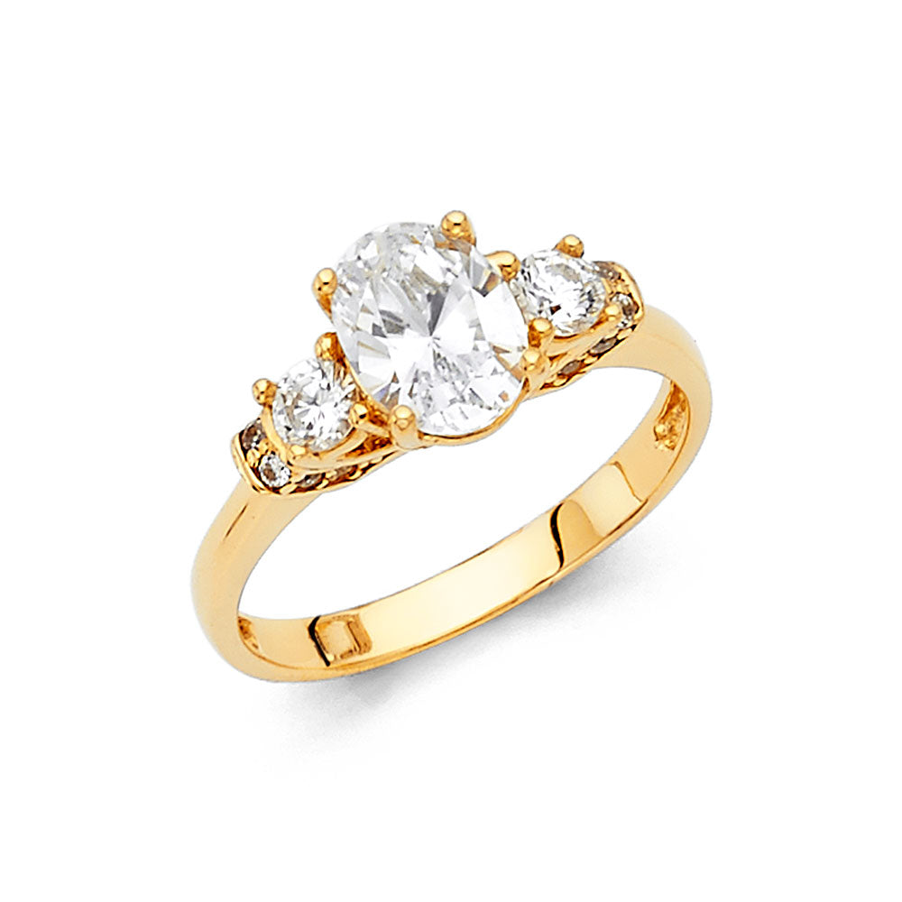 14K Yellow Gold Oval Shaped Three-Stone CZ Ring