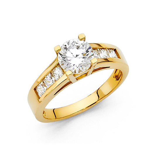 14K Yellow Gold Women's Round & Princess Cut Cubic Zirconia Engagement Ring