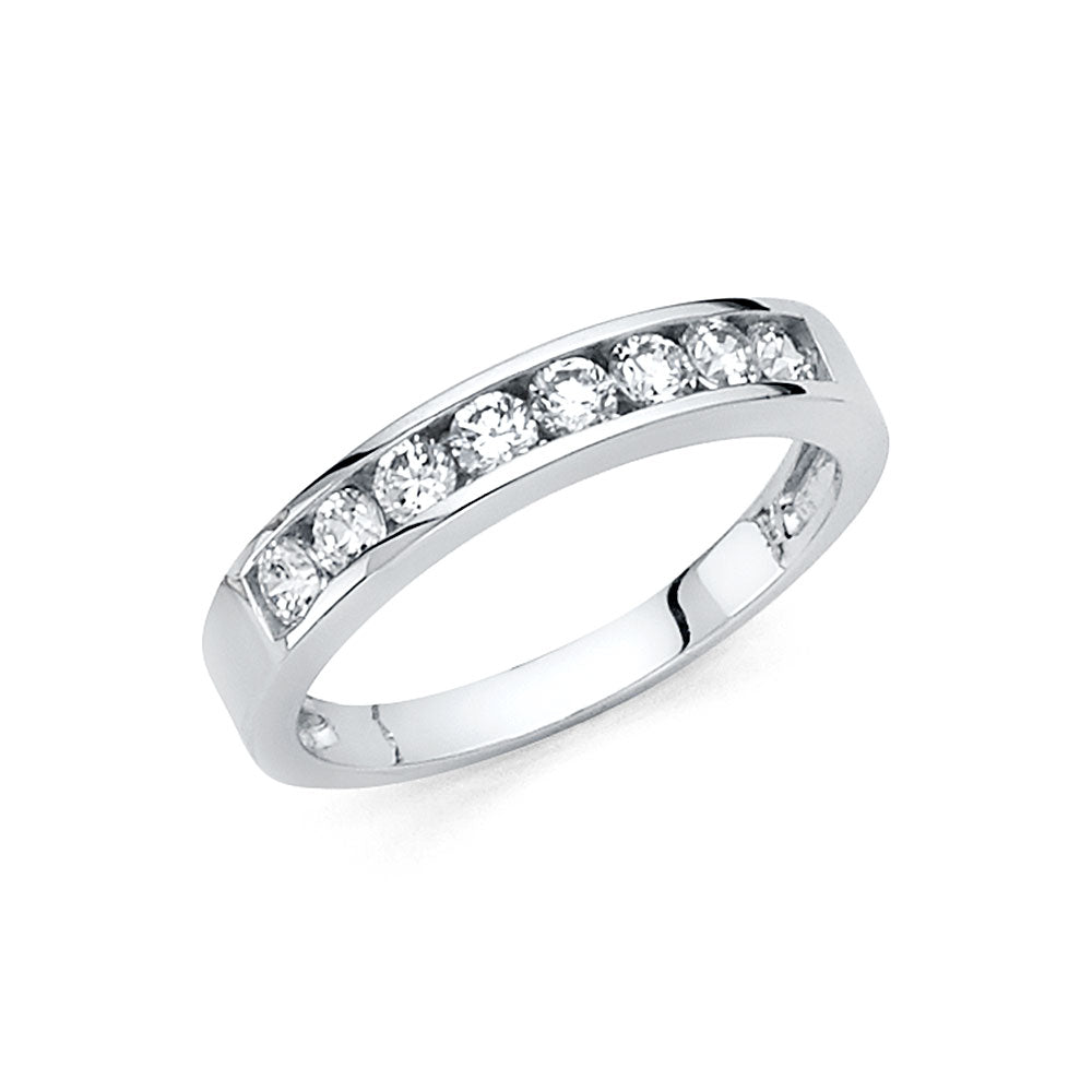 14K White Gold CZ Channel Set Wedding Band