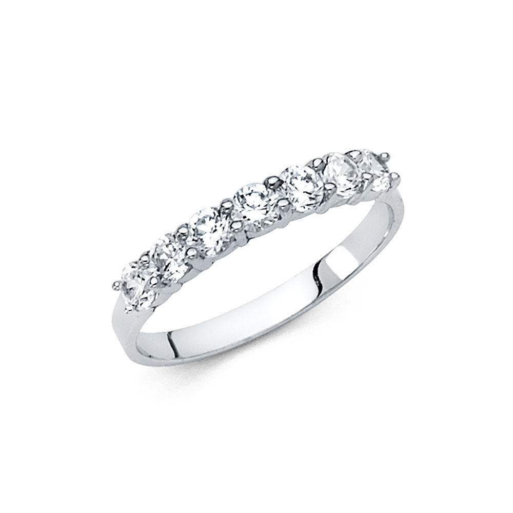 14K White Gold CZ Prong Set Wedding Band