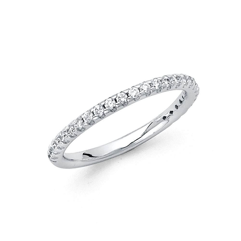 14K White Gold Prong-Set Round CZ Wedding Band