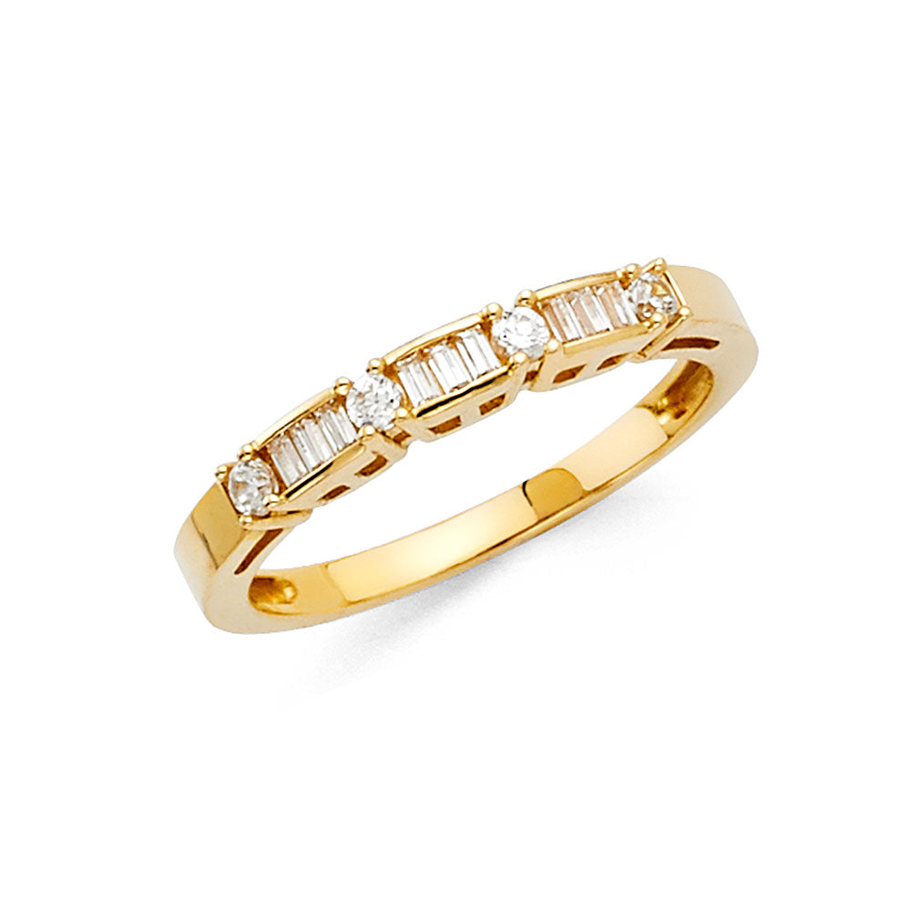 14K Yellow Gold 2-Piece 14K Wedding Band Set with Round Center CZ and Baguette Accents