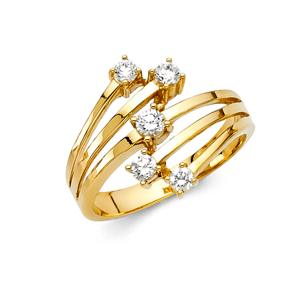 14K Yellow Gold Women’s Multi-Band Round CZ Ring