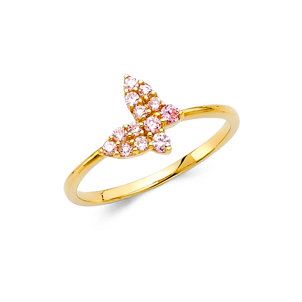 14K Yellow Gold Women’s Butterfly Pink CZ Ring