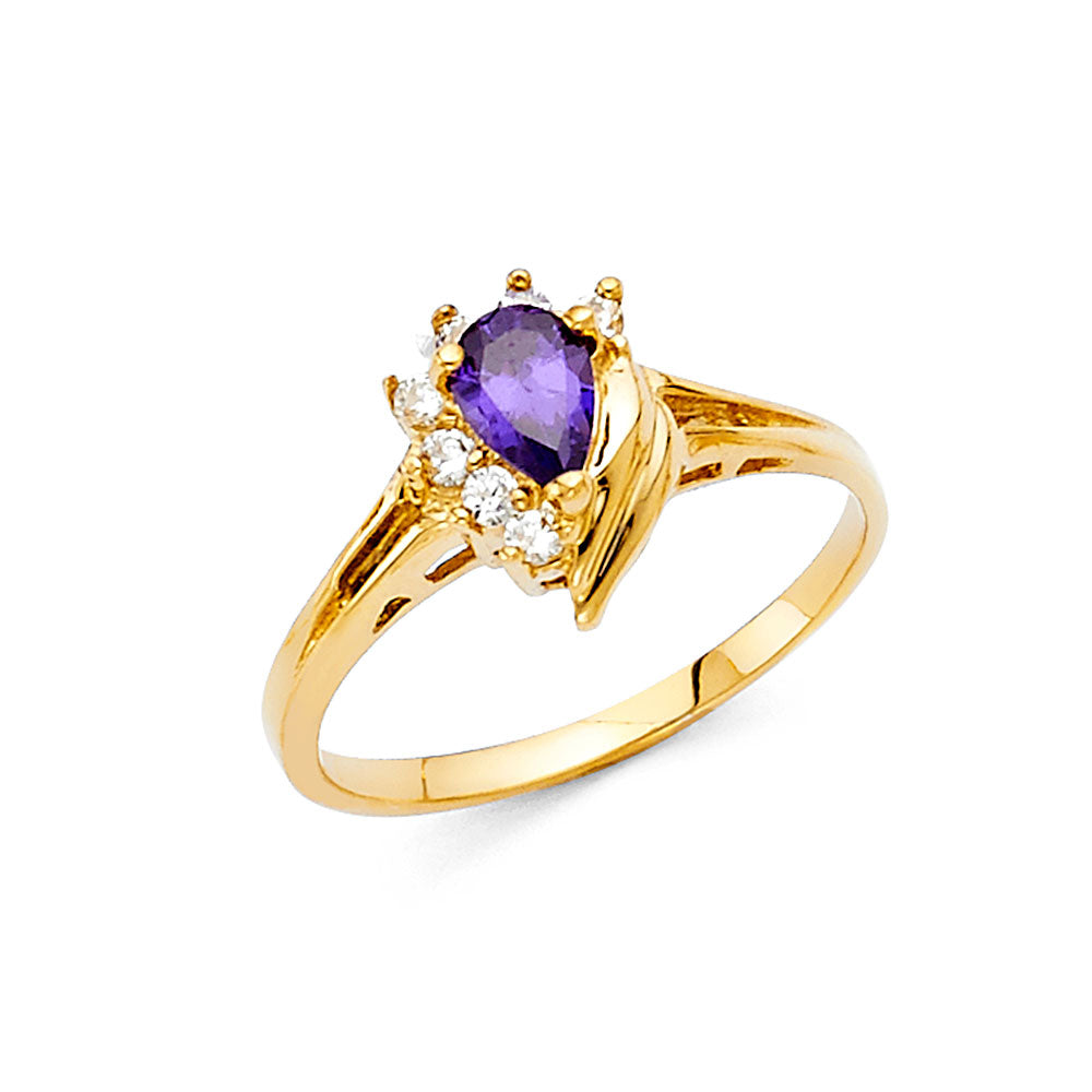 14K Yellow Gold Purple CZ Solitaire Women’s Ring