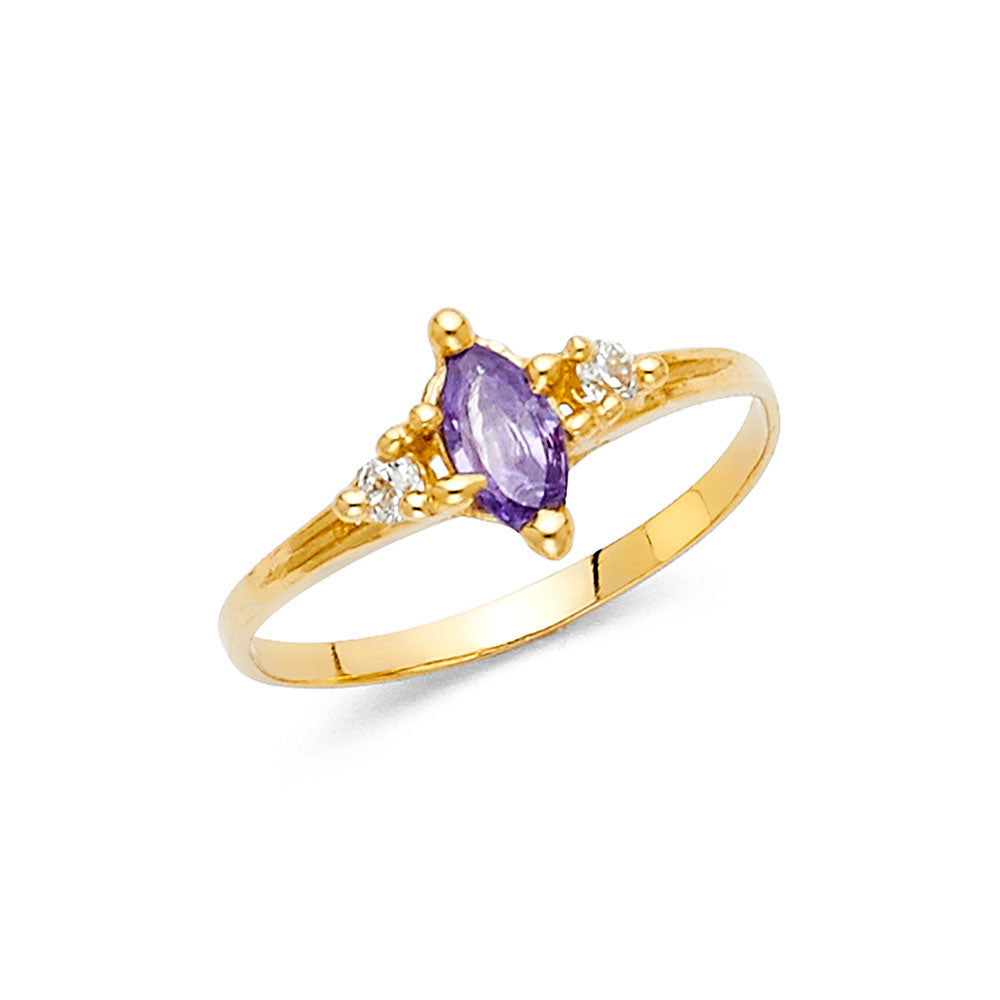 14K Yellow Gold Marquise Design Purple CZ Ring