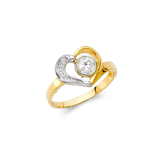 14K Two-Tone Gold Children’s / Teen’s Heart Ring with Cubic Zirconia