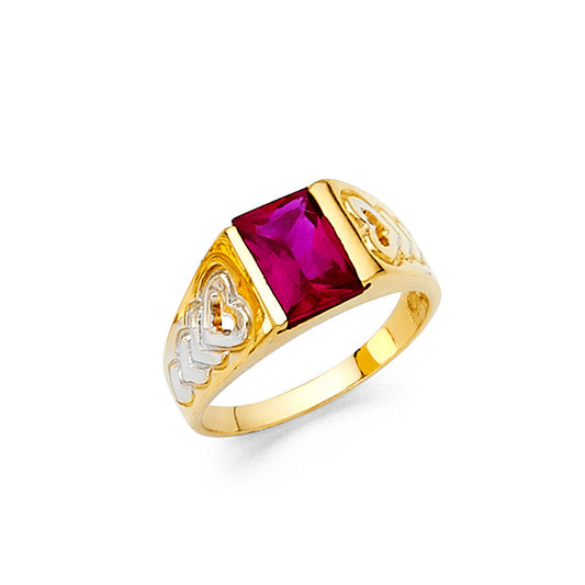 14K Two-Tone Gold Children’s / Teen’s Ring with Synthetic Red Stone