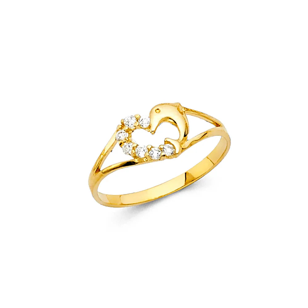 14K Yellow Gold Dolphin CZ Children’s Ring