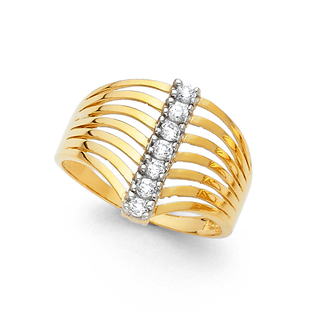 14K Yellow Gold Women's Multi-Row CZ Ring