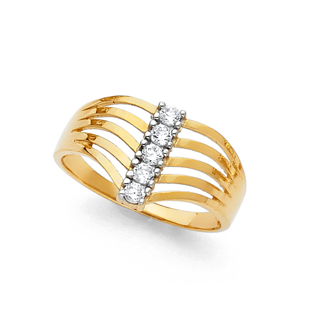 14K Yellow Gold Women's Multi-Row CZ Ring