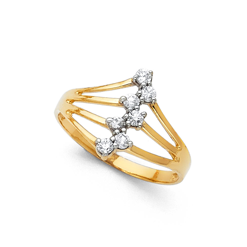14K Yellow Gold Women's Multi-Row Heart Design CZ Ring