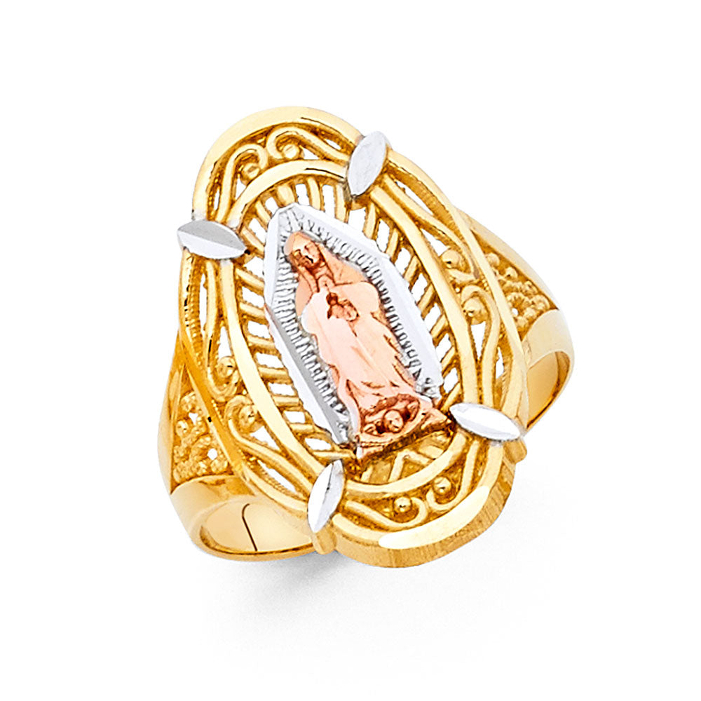 14K Tri-Color Gold Virgin Guadalupe Filigree Design Women’s Ring