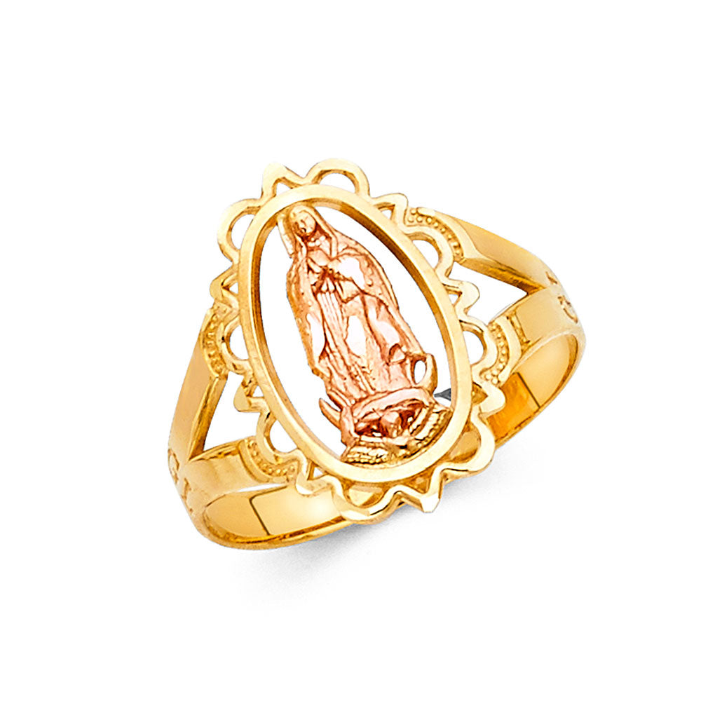 14K Tri-Color Gold Virgin Guadalupe Filigree Design Women’s Ring