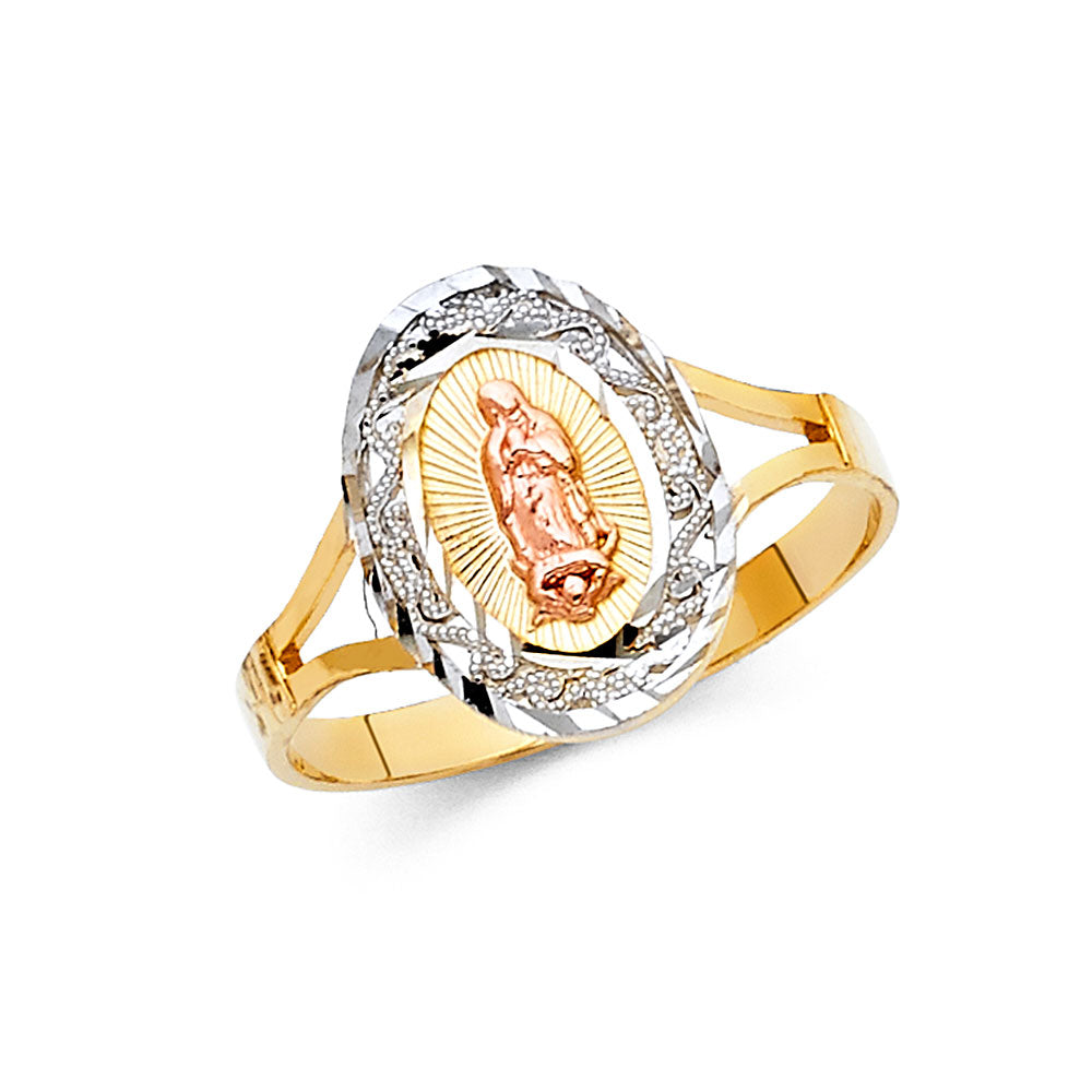 14K Tri-Color Gold Virgin Guadalupe Filigree Design Women’s Ring