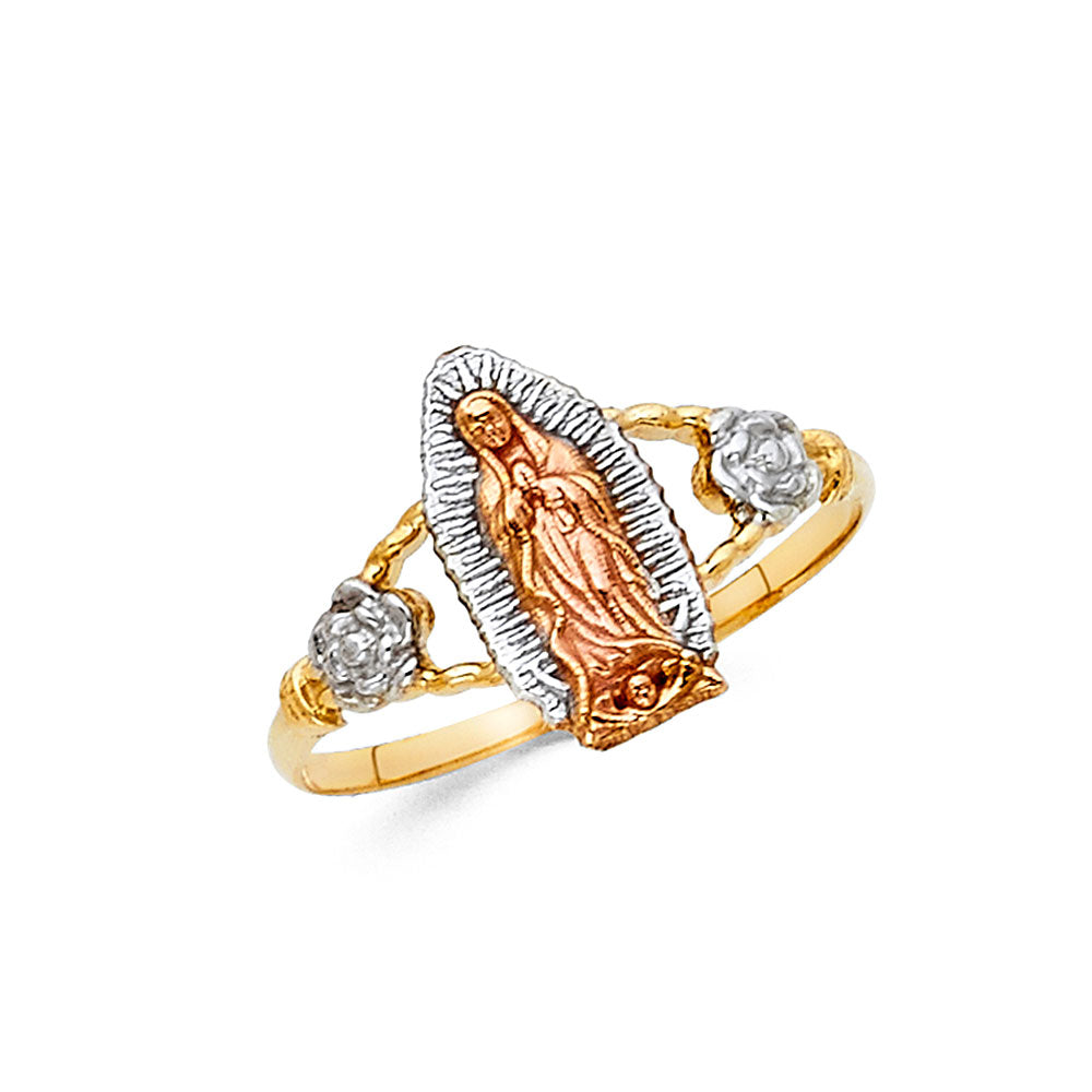 14K Tri-Color Gold Virgin Guadalupe Filigree Design Women’s Ring