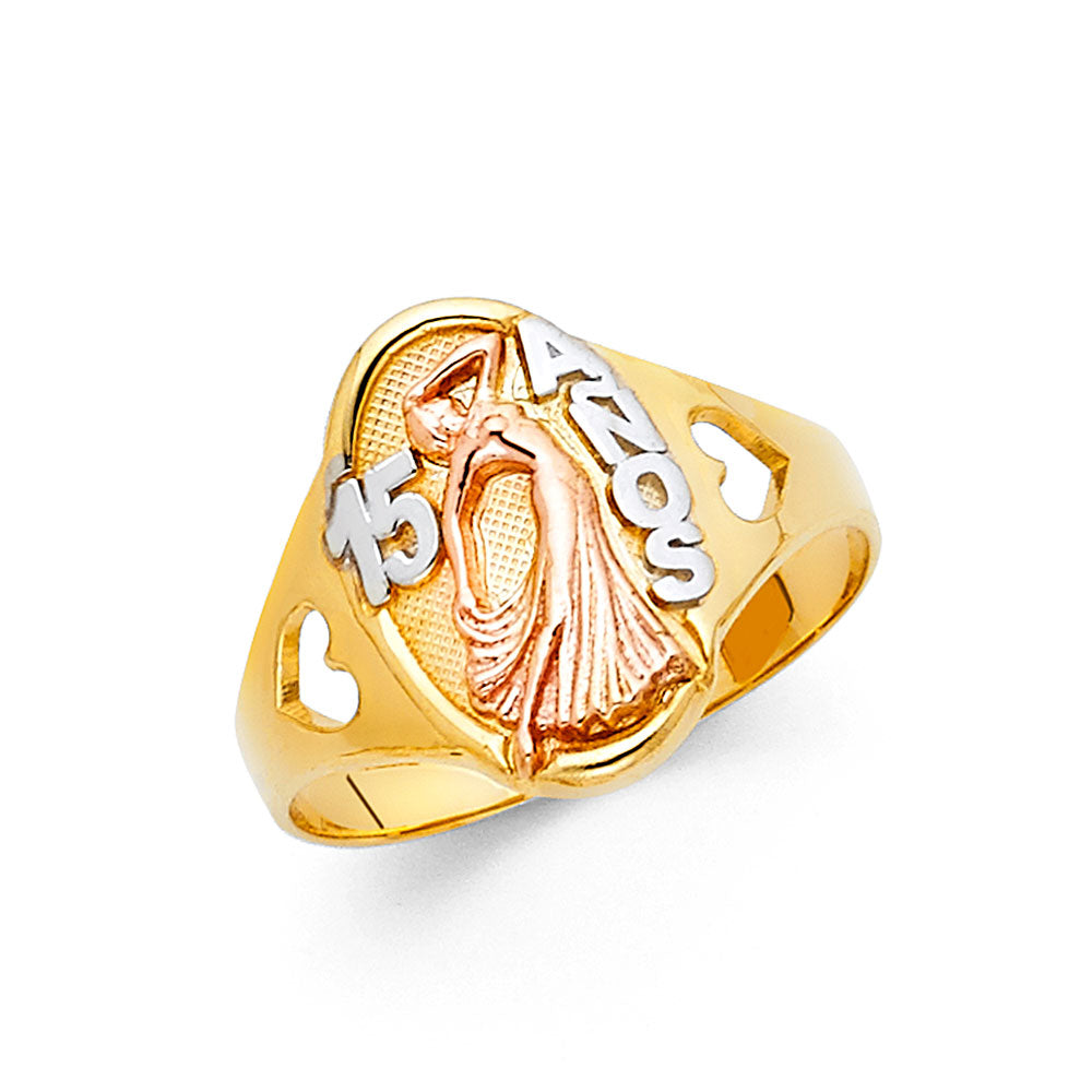 14K Tri-Color Gold 15 Años Quinceañera Ring