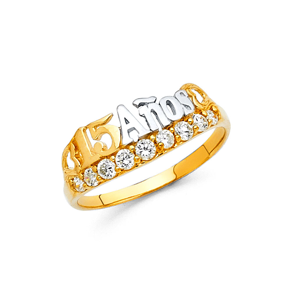 14K Two-Tone Gold 15 Años Quinceañera CZ Ring