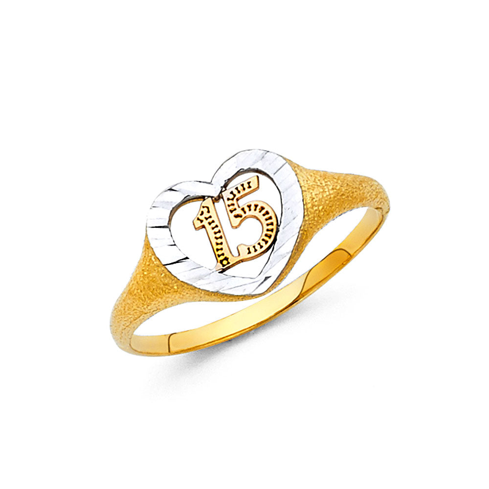 14K Two-Tone Gold CZ Quinceañera Heart Ring