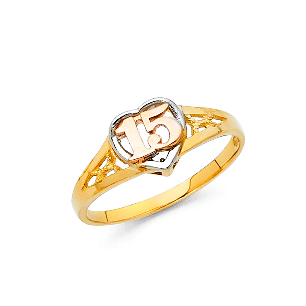 14K Tri-Color Gold 15 Años Quinceañera Ring