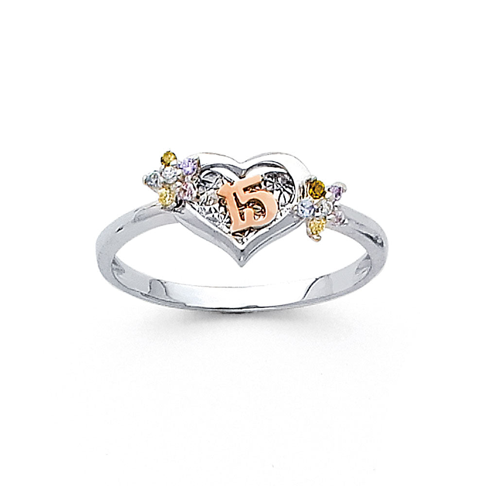 14K White Gold 15 Años Quinceañera CZ Ring