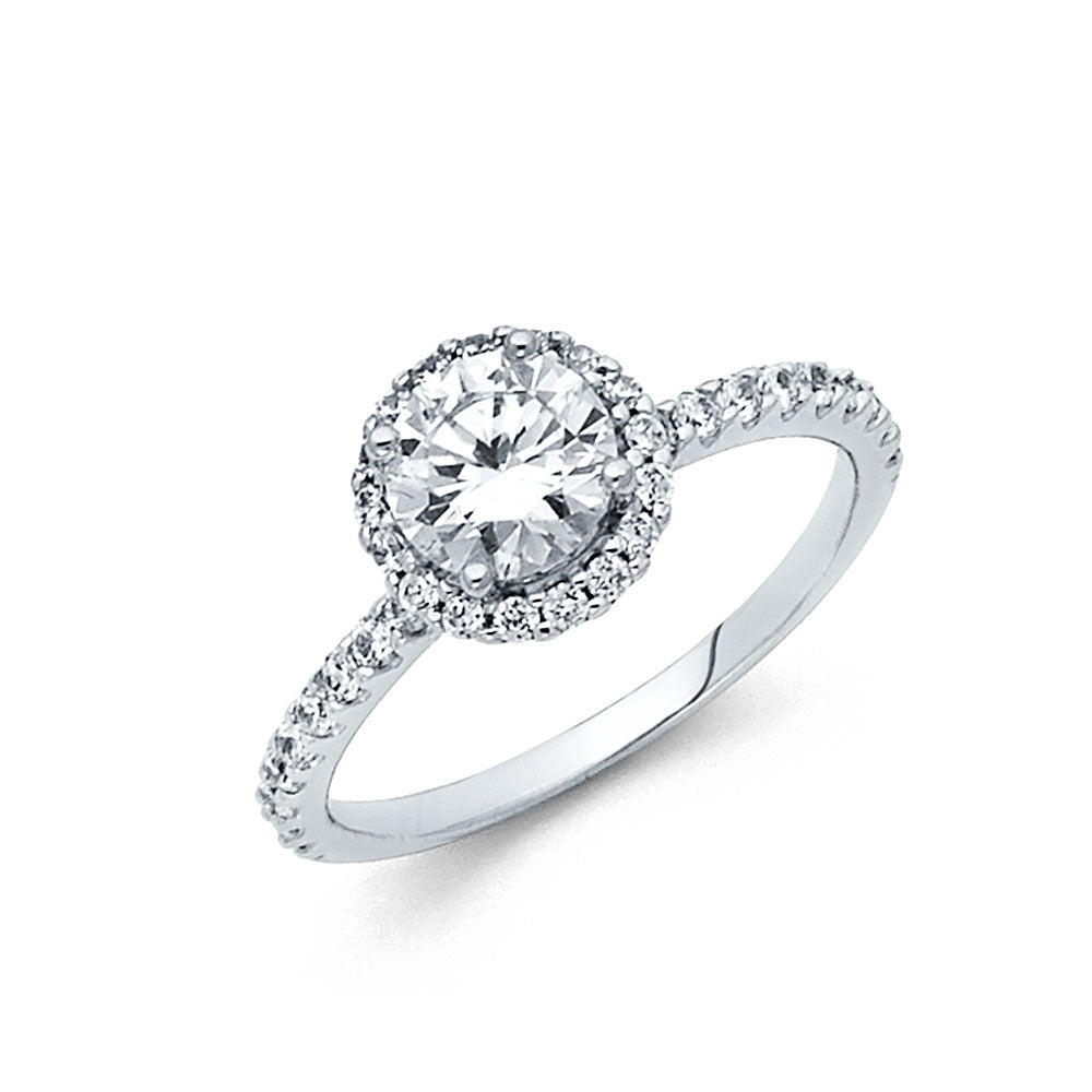 14K White Gold Women’s Round Halo Cubic Zirconia Engagement Ring