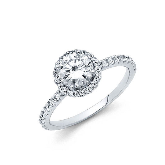 14K White Gold Women’s Round Halo Cubic Zirconia Engagement Ring