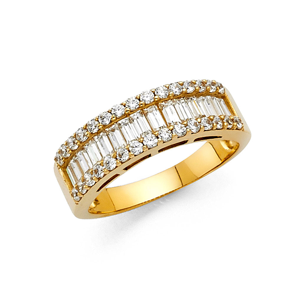 14K Yellow Gold Baguette & Round CZ Wedding Band