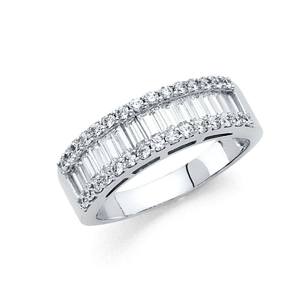 14K White Gold Baguette & Round CZ Wedding Band