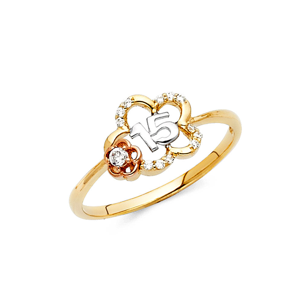 14K Gold 15 Años Quinceañera CZ Ring