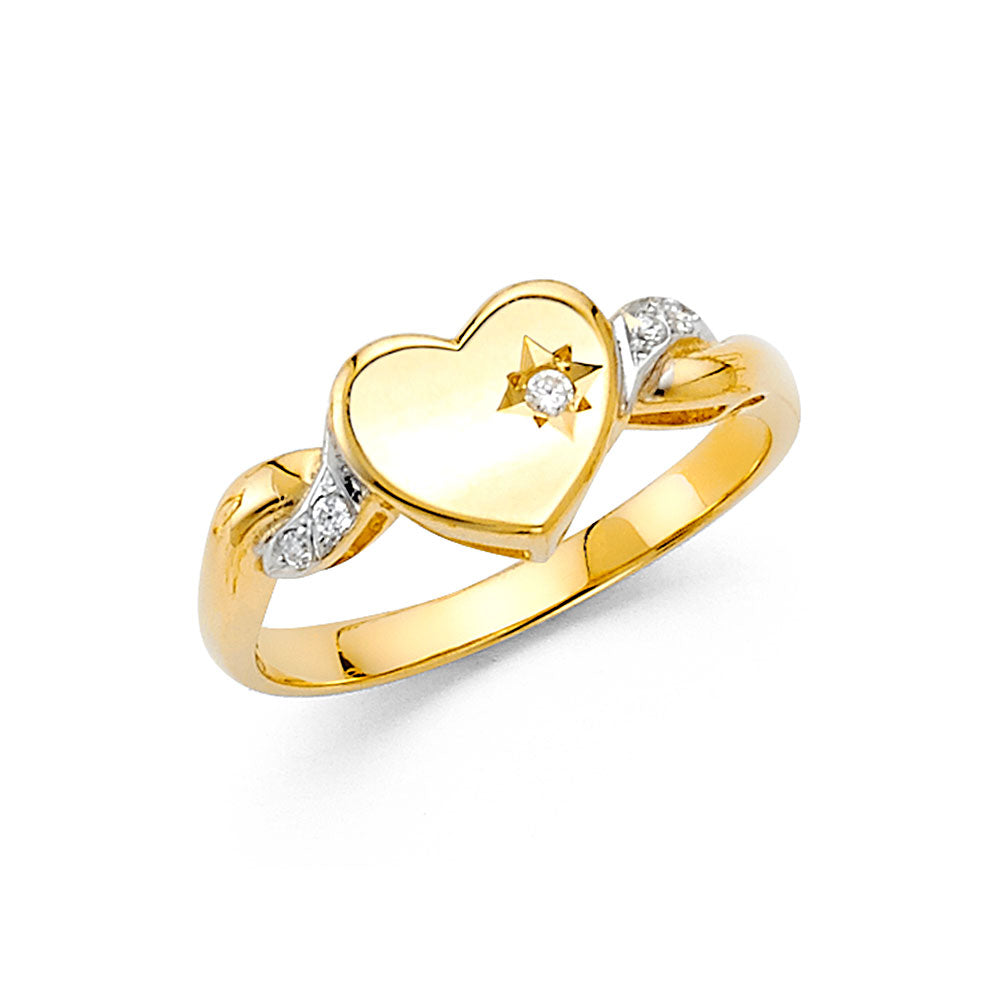 14K Yellow Gold Women’s CZ Heart Ring