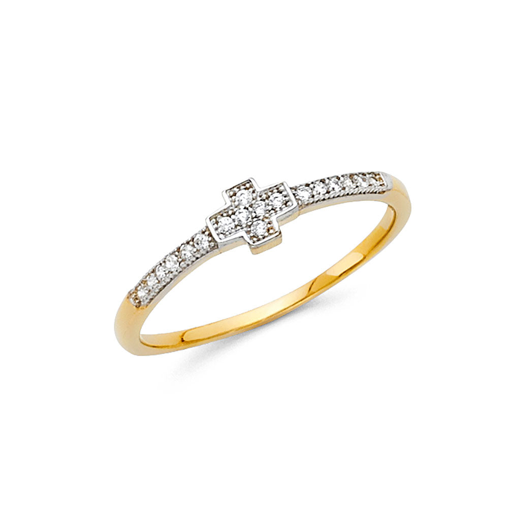 14K Two-Tone Gold Women’s Cross Design CZ Ring