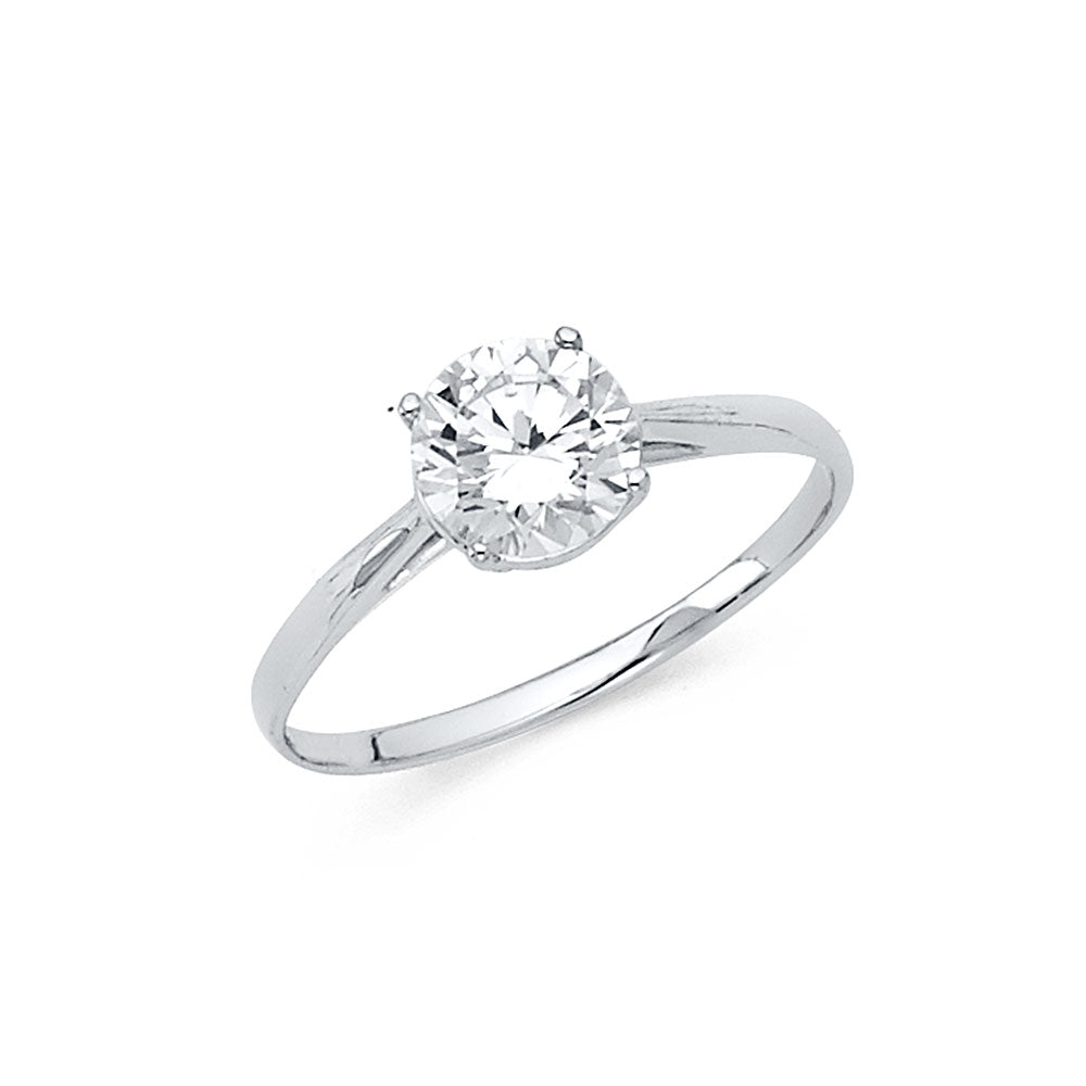 14K White Gold Women’s Round Cut Solitaire CZ Engagement Ring