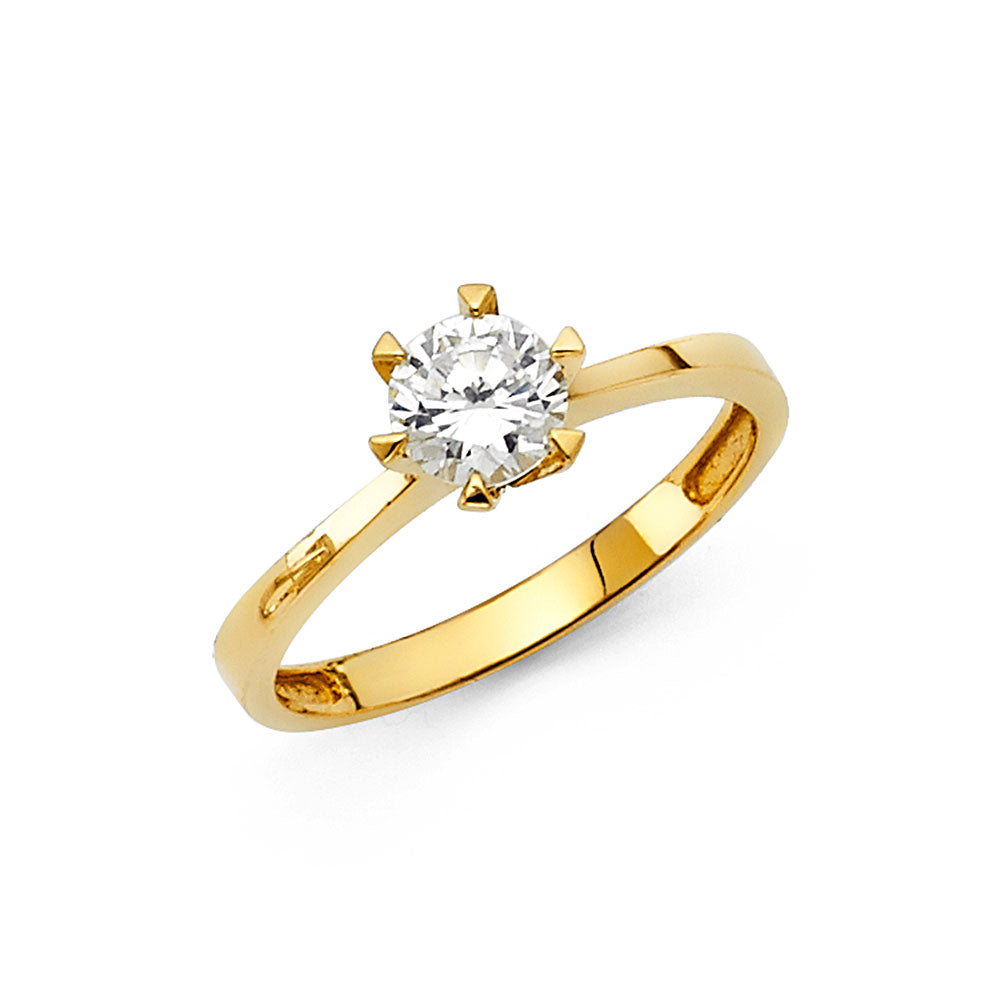 14K Yellow Gold Women’s Round Solitaire CZ Ring