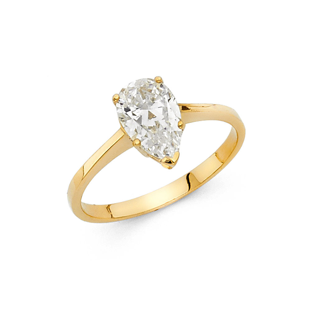 14K Yellow Gold Pear Shaped Solitaire CZ Ring