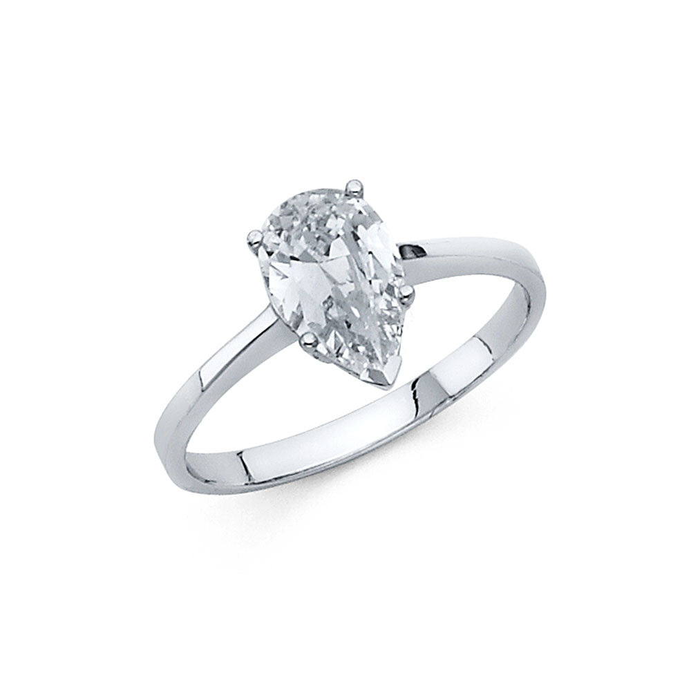 14K White Gold Pear Shaped Solitaire CZ Ring