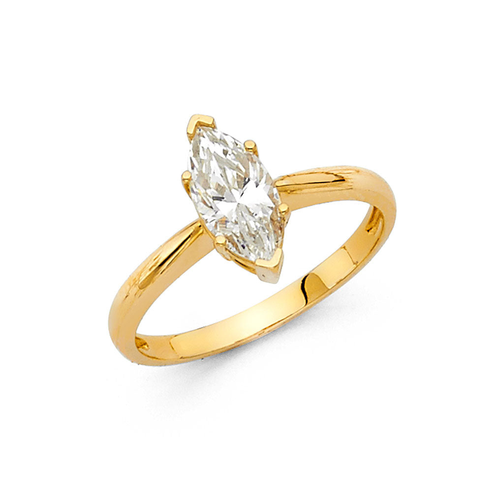 14K Yellow Gold Marquise Shaped Solitaire CZ Ring
