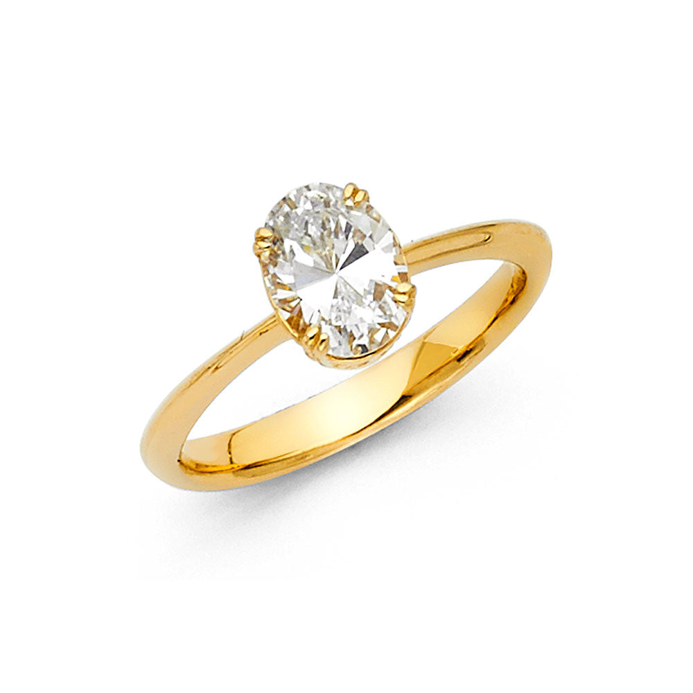 14K Yellow Gold Oval Shaped Solitaire CZ Ring