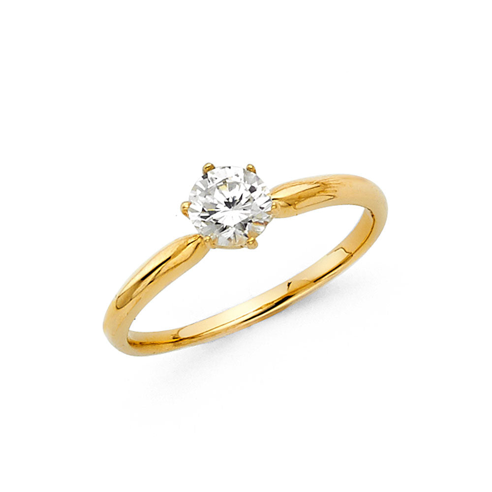 14K Yellow Gold Women’s Round Cut Solitaire CZ Engagement Ring