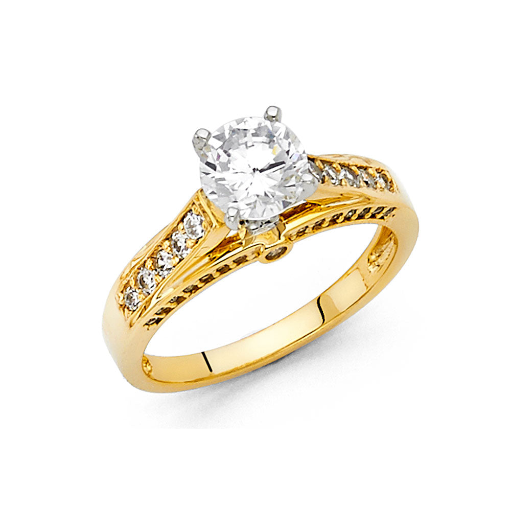14K Yellow Gold Women’s Solitaire Design CZ Ring with Side CZ Accents