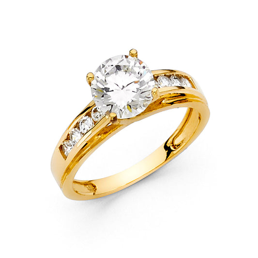 14K Yellow Gold Women’s Round Cubic Zirconia Channel-Set Engagement Ring