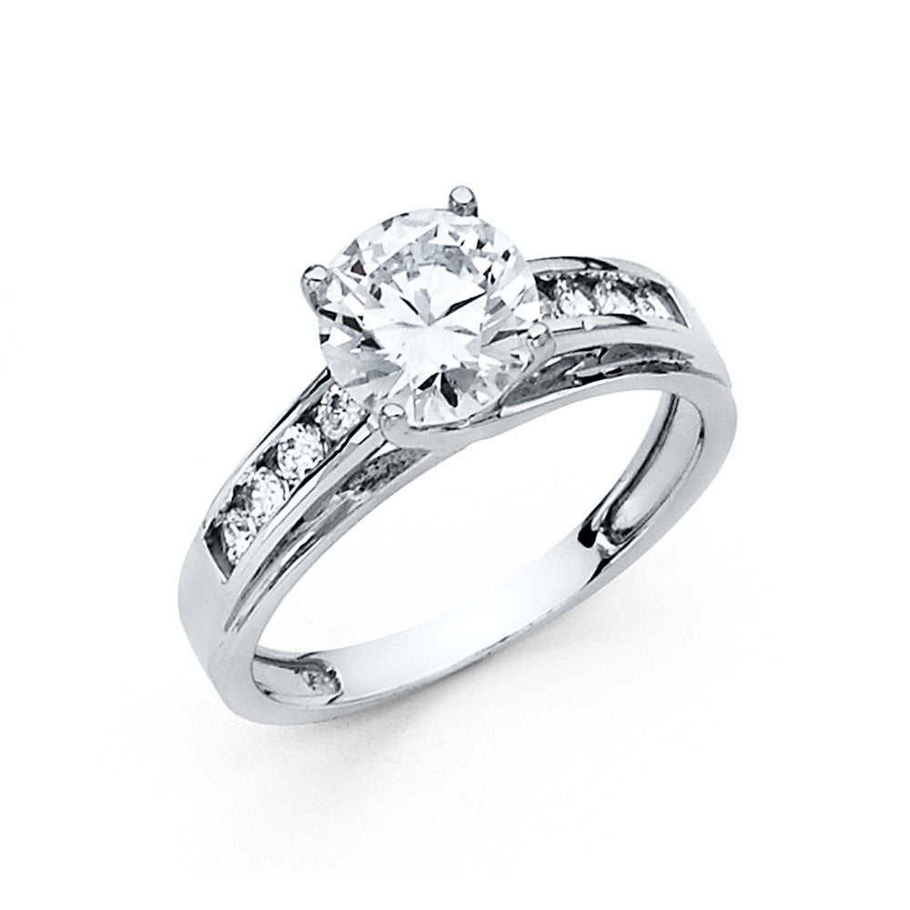 14K White Gold Women’s Round Cubic Zirconia Channel-Set Engagement Ring