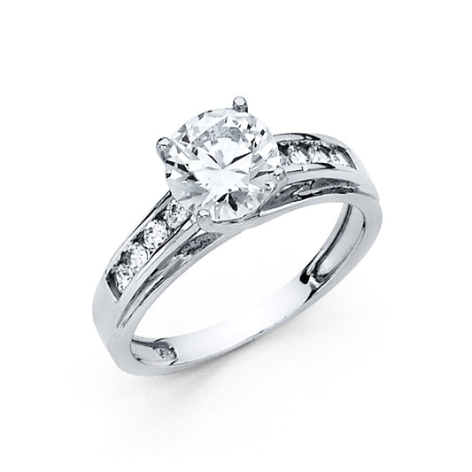 14K White Gold Women’s Round Cubic Zirconia Channel-Set Engagement Ring