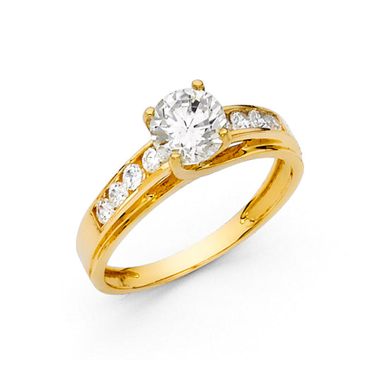 14K Yellow Gold Women’s Round Cubic Zirconia Channel-Set Engagement Ring