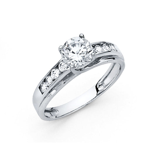 14K White Gold Women’s Round Cubic Zirconia Channel-Set Engagement Ring