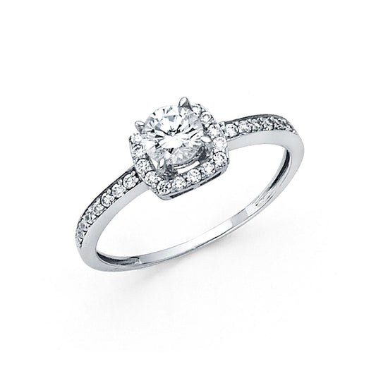 14K White Gold Women’s Round Halo Cubic Zirconia Engagement Ring