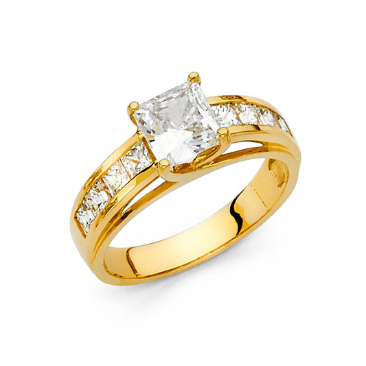 14K Yellow Gold Women’s Princess Cut Channel Set Cubic Zirconia Engagement Ring