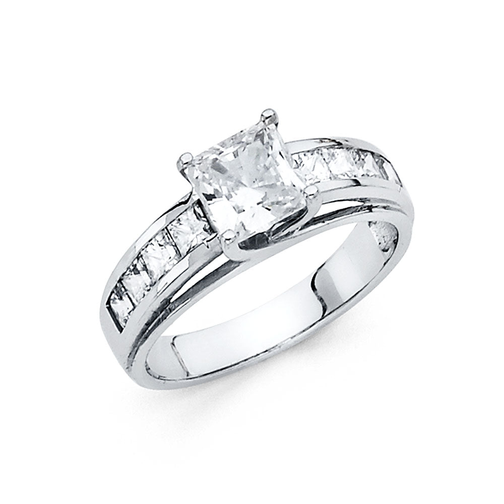 14K White Gold Women's Round & Princess Cut Cubic Zirconia Engagement Ring
